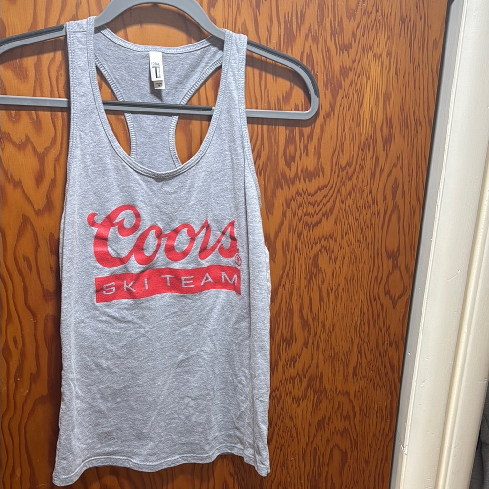 Next Level Apparel Gray Sleeveless Tank Top with Red Logo coors